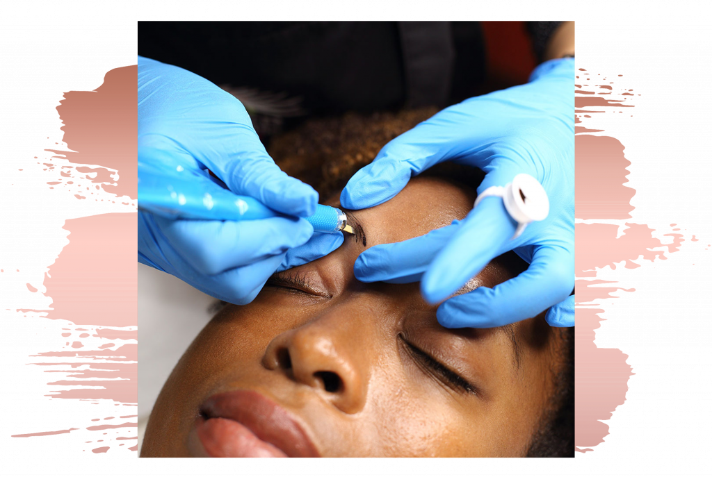 woman having microblading procedure done
